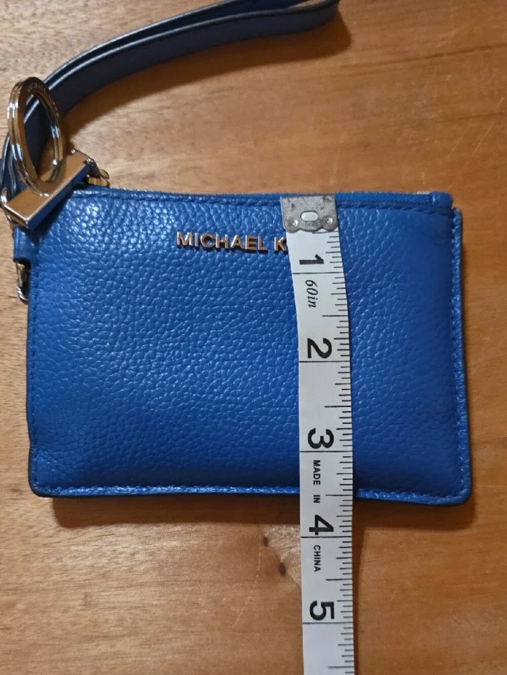 Michael Kors Blue Leather Mini Card Case Wristlet Keychain | Gently Used